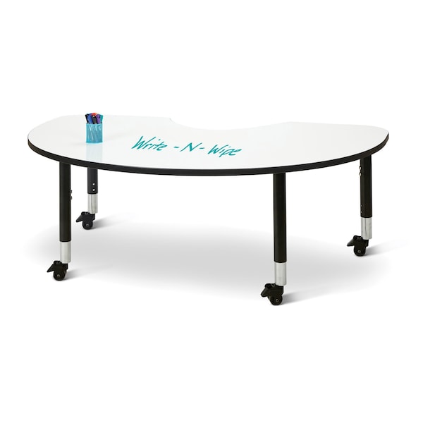 Berries Kidney Dry Erase Table, 72 in. x 48 in., Mobile, Write-n-Wipe/Black/Black